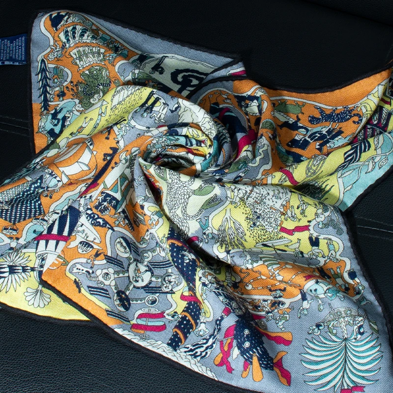 Women's 65cm Square Scarf 30% Silk 70% Wool Blend Whimsical Fantasy Print Soft Warm Breathable Luxury Fashion Accessory - 3