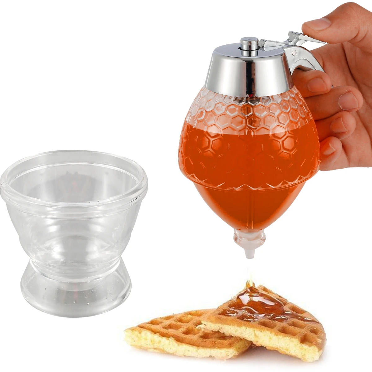 200ml Honey Dispenser Base No Drip Syrup Dispenser Reusable Plastic Syrup Jar Large Capacity Honey Comb Form Jar Containers