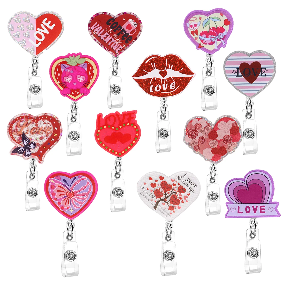 Valentine's Day Retractable alligator clip heart Badge Reel Duty