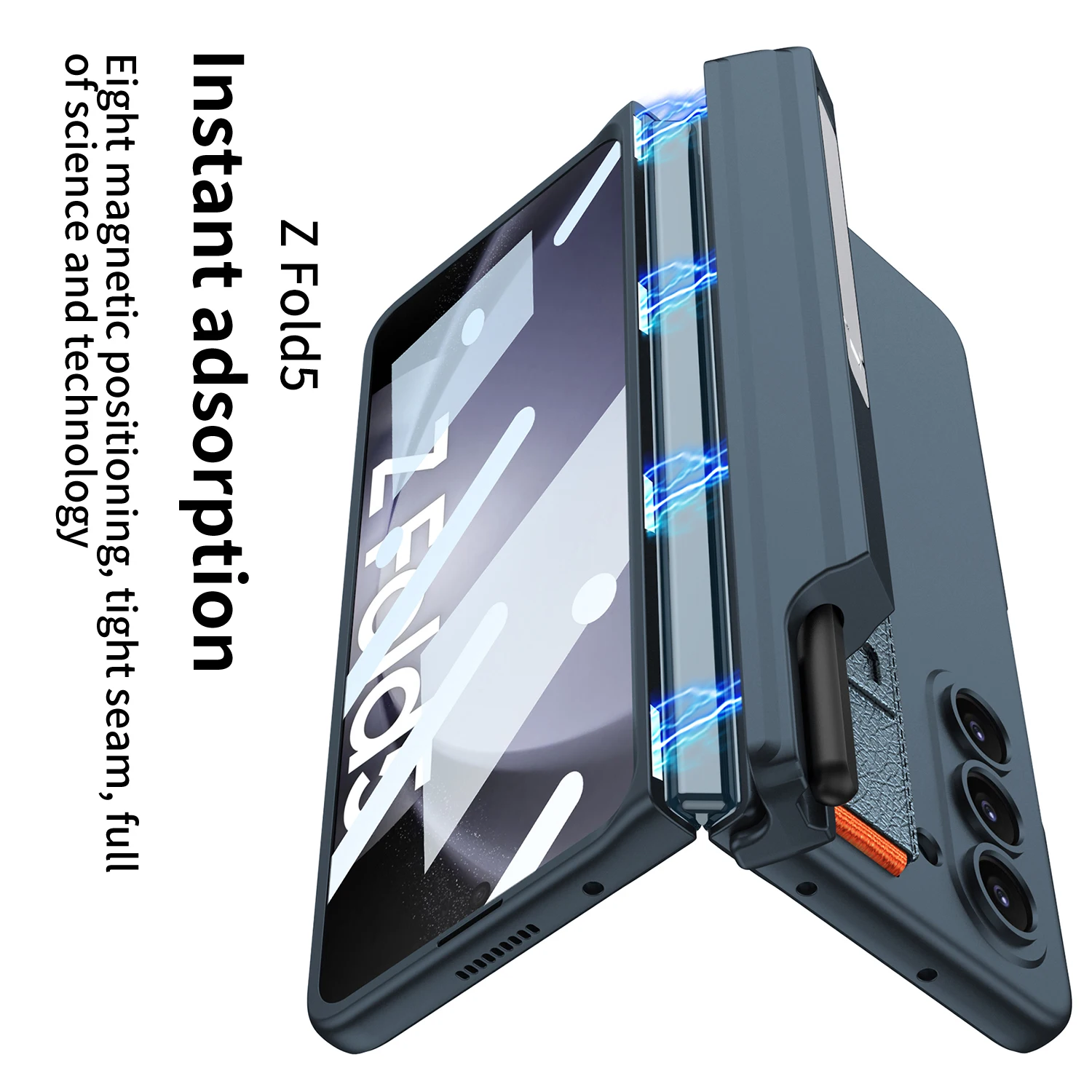 For Samsung Galaxy Z Fold 5 Case Skin Friendly Matte Wristband Magnetic Hinge Pen Holder Wrist Strap With Tempered Film Cover