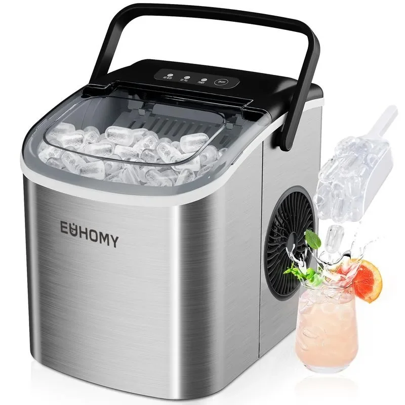 EUHOMY Ice Maker Countertop 26lbs in 24Hrs 9 Ice Cubes in 6 Mins with Basket Scoop