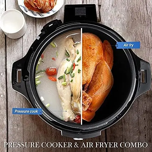 

Pressure Cooker & Air Fryer Combo with Pressure Lid and Air-Fry Lid - 7-in-1 cooking Modes, Easy Read LCD Display, 27 Preset Fre