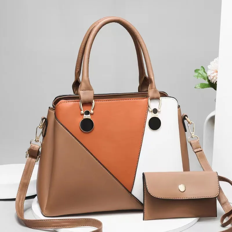 Women's Bag 2023 New Fashion Contrast Color Spliced Mother and Child Bag Handbag Large Capacity One Shoulder Crossbody Bag