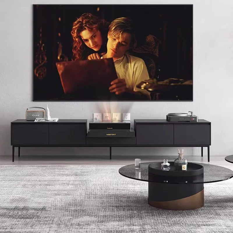 현대적인 레이저 TV 캐비닛, 블랙 플로어 텔레스코픽 플랫폼 콘솔, 단단한 나무 테이블, 럭셔리 뮤블 TV 살롱 거실 가구