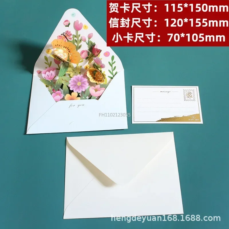 1Set Romantic Flower Birthday Christmas Card 3D Pop-up Greeting Cards Set Postcard Party Wedding Decorations Creative Girl Gifts