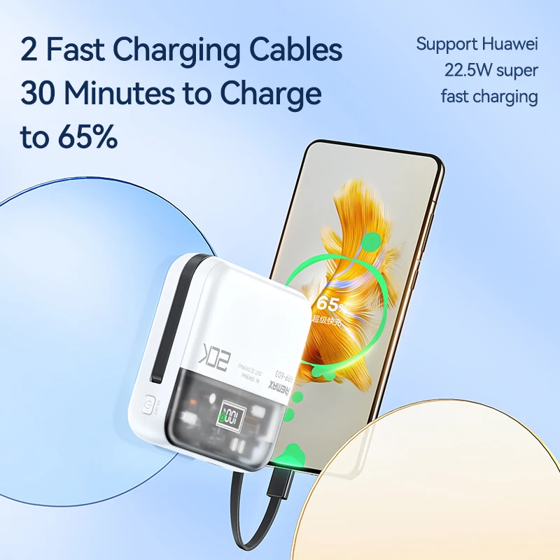 Remax 20000mAh 10000mAh PD22.5W Powerbank With Type C Cable for Phone Xiaomi Huawei  Portable External Battery Fast Charger