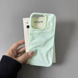 Glossy Aesthetic Wave Ruffle Soft TPU Case with 3D Folds and Water Ripple Design - iPhone 15 Plus (Green)