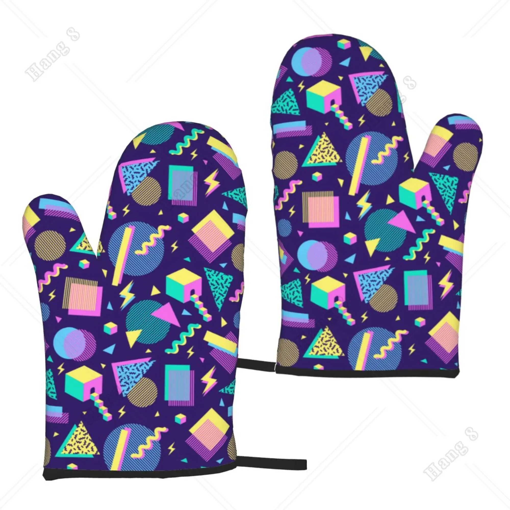 

Retro 80s 90s Colorful Oven Gloves for Men Women Kitchen Barbecue Heat Resistant Cooking Accessories One Size Set of 2