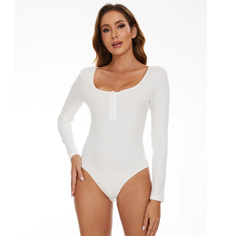 Women Round Neck Body Shaper Long Sleeve Shapewear Sexy Ribbed Bodysuit Front Button Compression Fitness Tummy Control Outfit 13 S3d04dd20d983460382a27874b5fd0f7dY