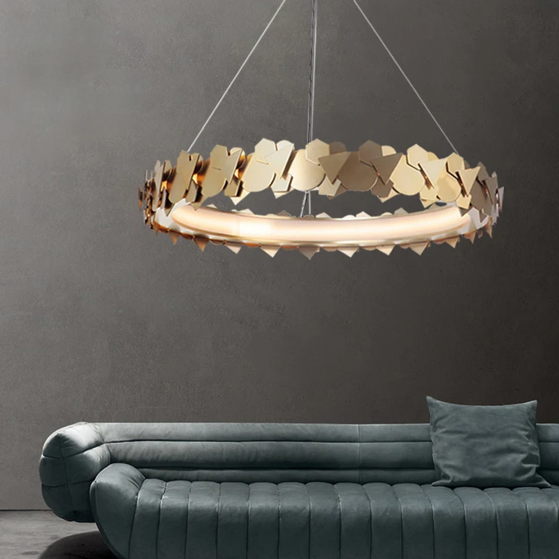 

Modern Minimalist Gold Stainless Steel Round Dining Pendant Lamp LED Dimmable Lighting Living Room Bedroom 800mm Hanging Fixture