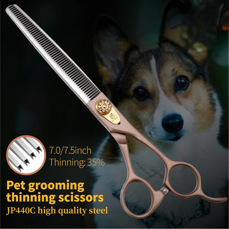 

7.0/7.5inch Professional Pet Grooming Scissors Champagne Gold Thinning Scissor for Dogs JP440C Pet Groomer Tools Products