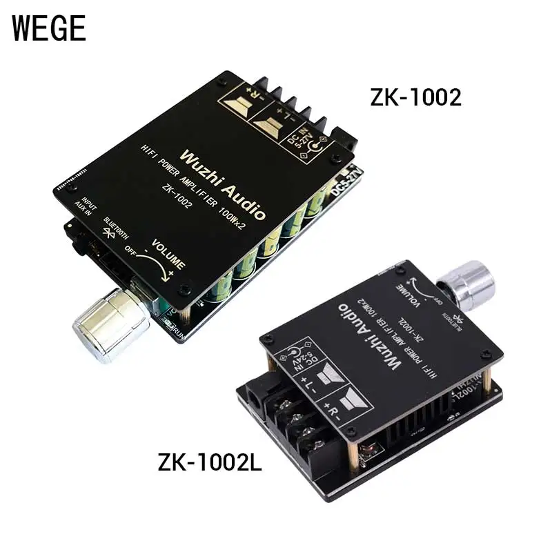 WEGE ZK-1002 1002L 2*100W TPA3116D2 BT5.0 Mini Audio Power Digital Amplifier Board HIFI 2.0 Channels AMP AUX Stereo Wuzhi Audio