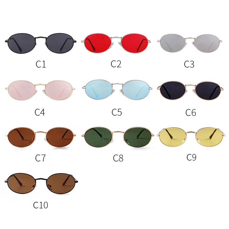 Retro Small Oval Sunglasses Men Women Brand Design Pink Red Lens