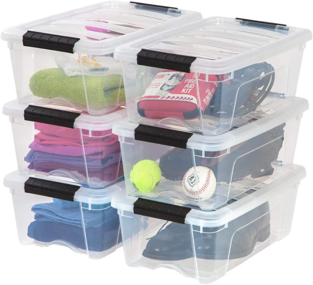 

IRIS USA 12 Quart Stackable Plastic Storage Bins with Lids and Latching Buckles, 6 Pack - Clear, Containers with Lids and Latche