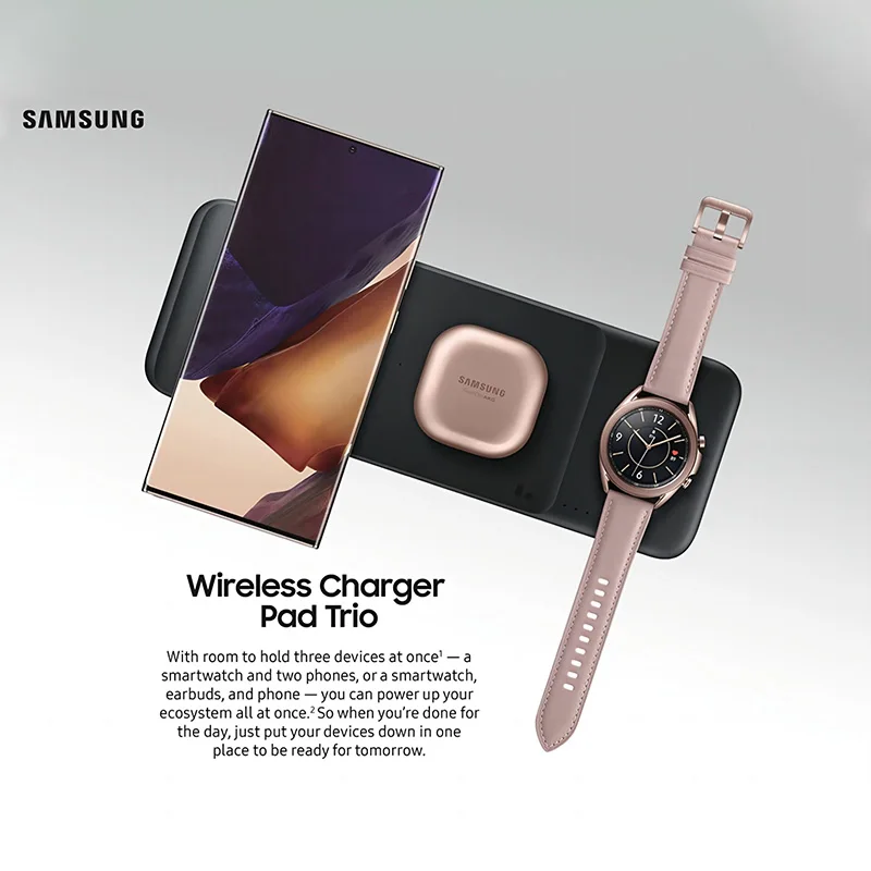 3 in 1 SAMSUNG Electronics Wireless Charger Trio Qi Charging for Galaxy  Phones Buds Watches for Apple iPhone Devices