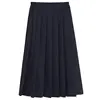 Elastic Waist Japanese Student Girls School Uniform Solid Color Suit Pleated Skirt Short/Middle/Long High School Dress 5
