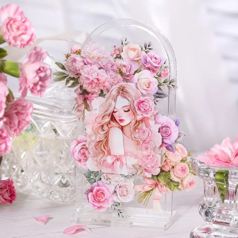Girls and Flowers Ins Style Transparent PET Sticker Bag Character Theme Material for Scrapbooking Junk Journal Collage 20Pcs/bag