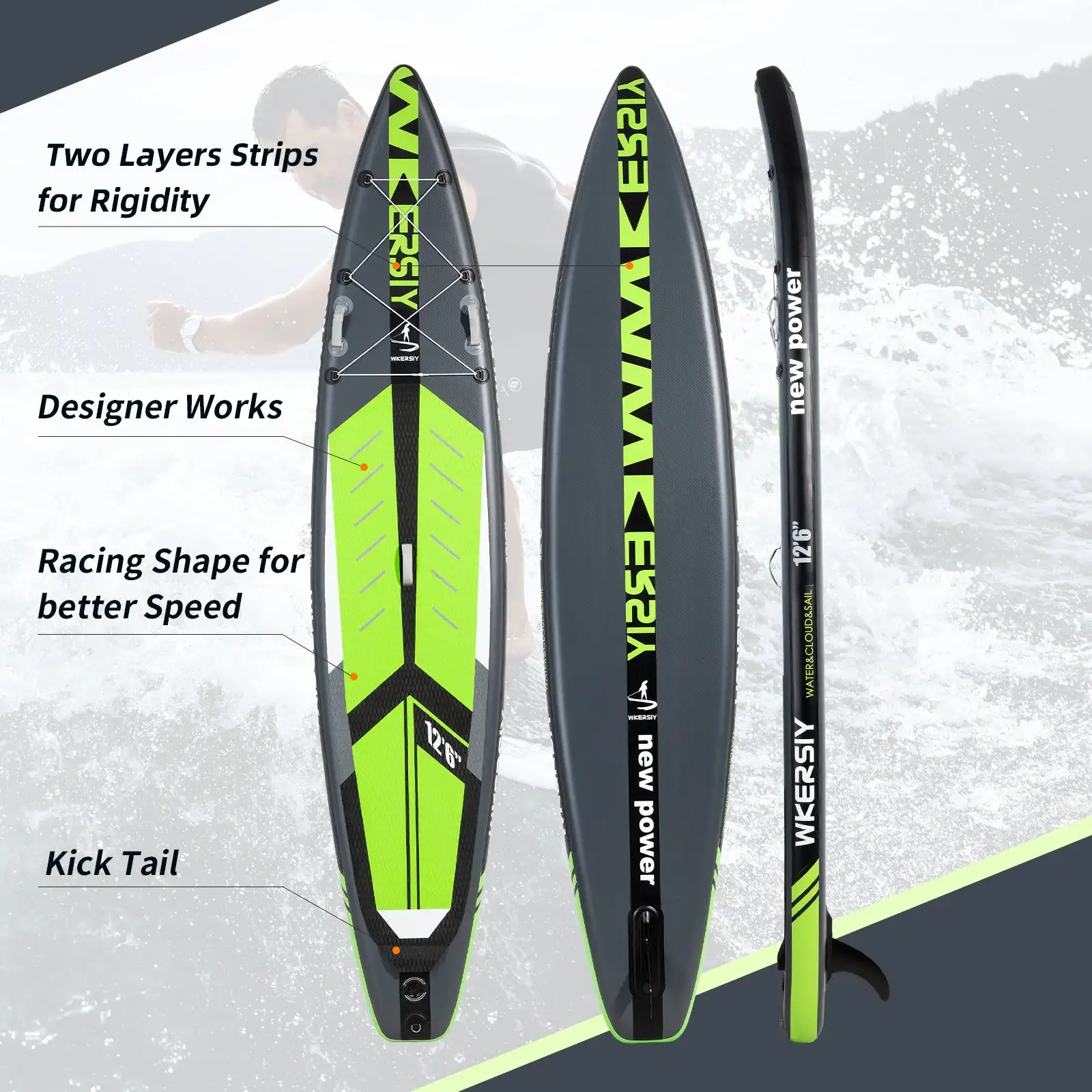 WKERSIY 12'6" Inflatable Paddle Board 2