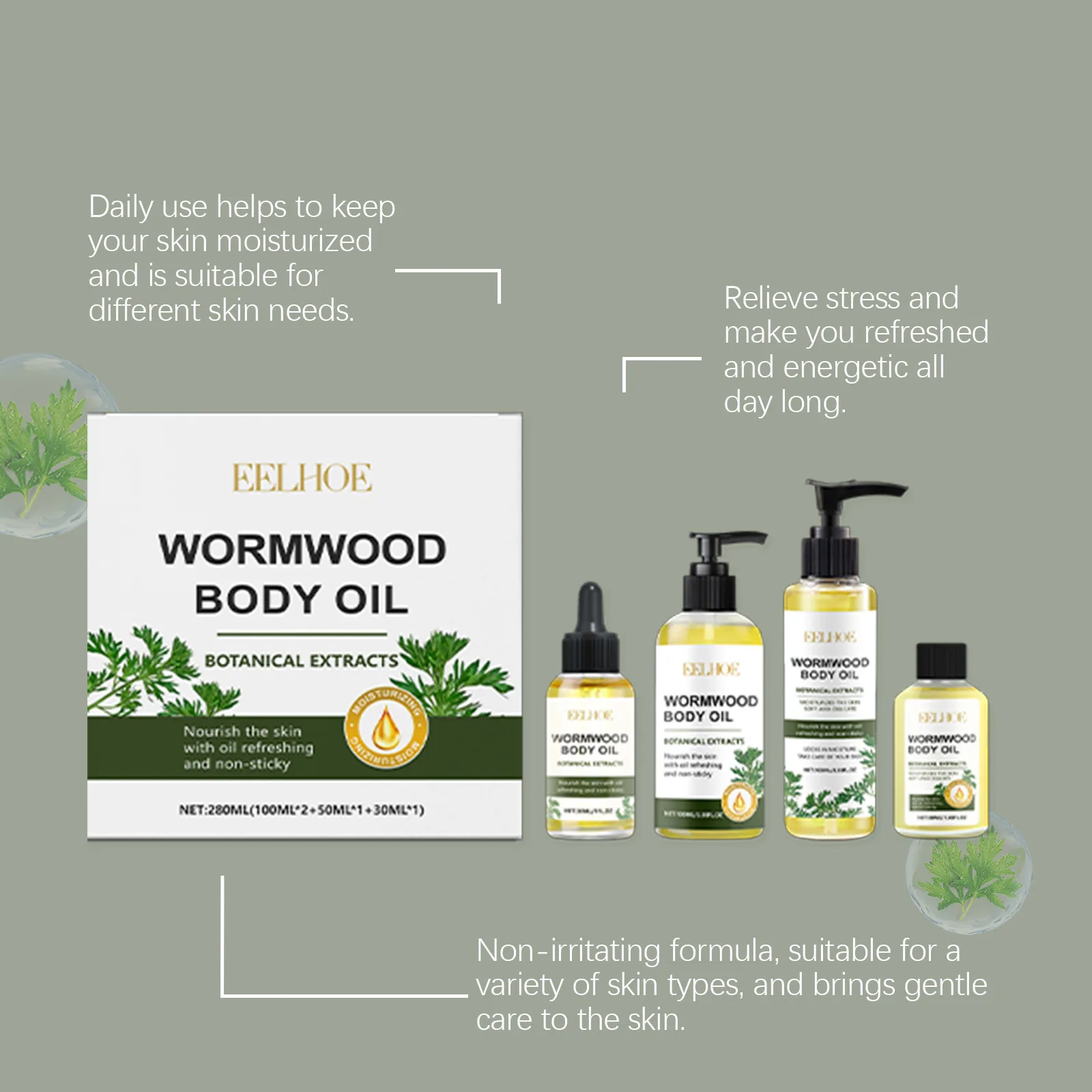 EELHOE Wormwood Essential Oil Sets Massage Relieve Stress Natural Jojoba Oil Nourishing Skin Glow Products Body Moisturizing