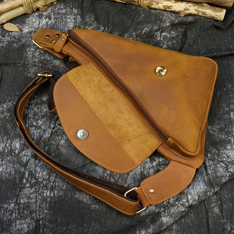 Genuine Leather Crossbody Bag for Men Outdoor Chest Pack