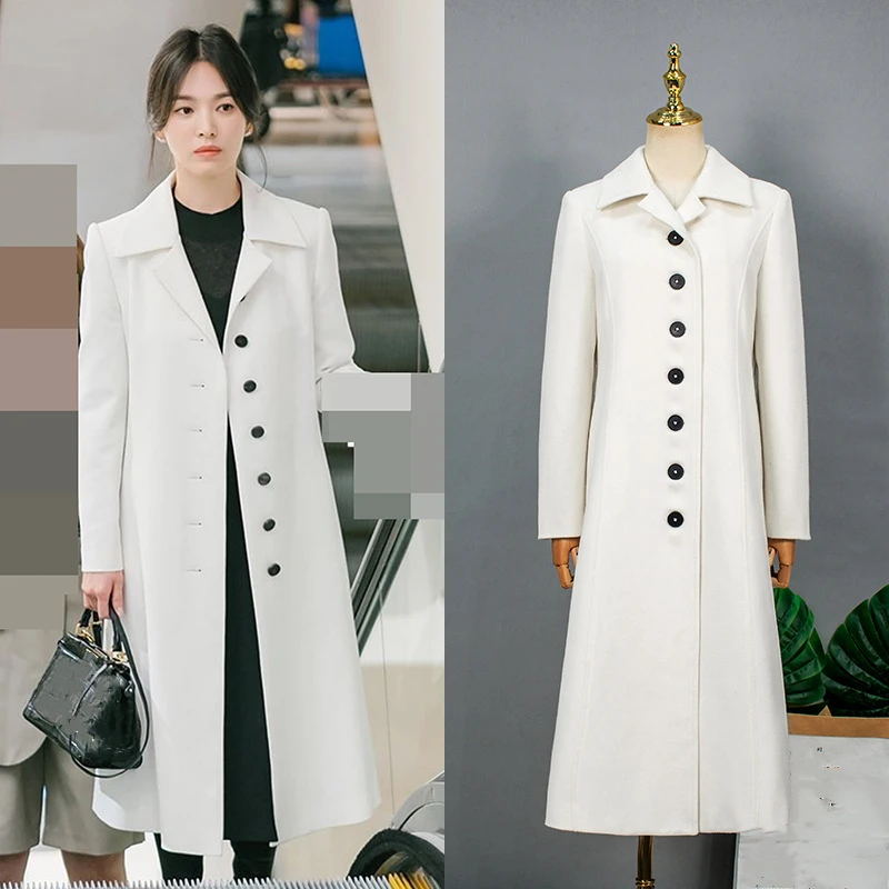 Kpop Korean Drama Song Hye Kyo Women Streetwear Elegant Long Wool Coats Y2k Long Sleeve Lady Fashion Woolen Trench Loose Jackets