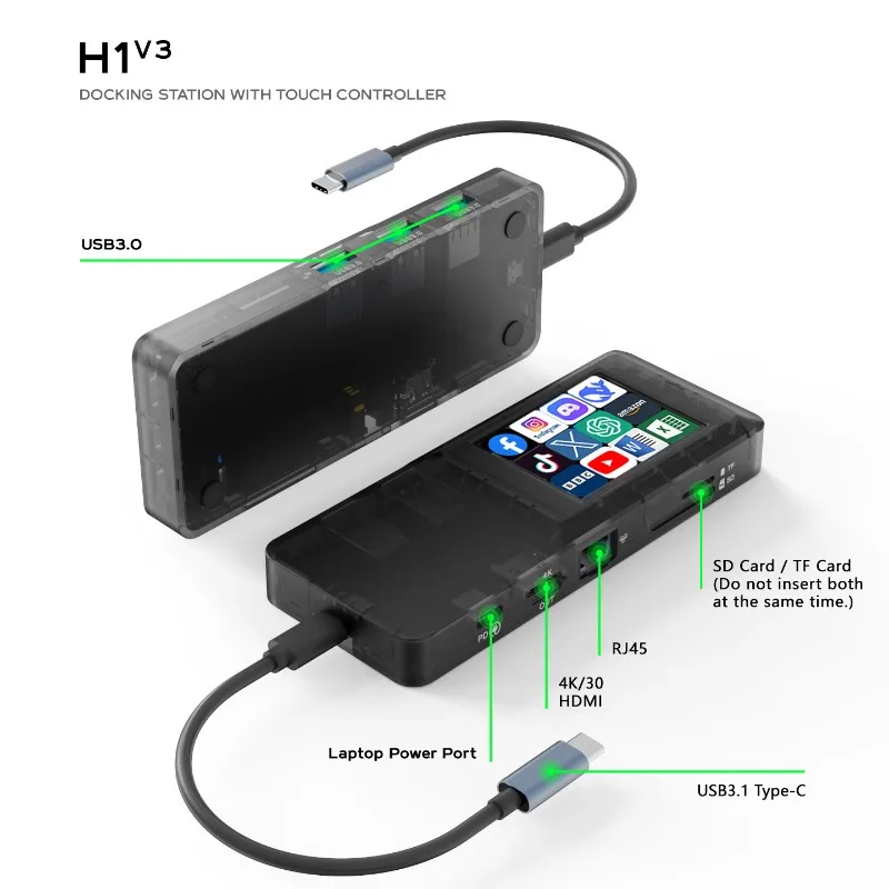 멀티포트 타입-C 도킹 스테이션(HDMI, USB 허브 포함, 노트북용)