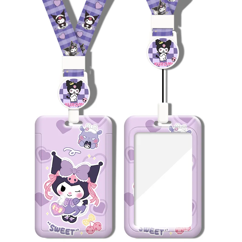 

Sanrio Kuromi Id Card Holder Cartoon Lanyard Sliding Card Case Retractable Name Bus Card Cover Kids Card Cover Children Keychain