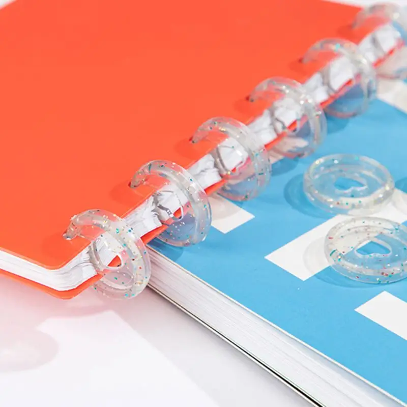 20pcs Glitter Sequin Heart Binder Rings Mushroom Hole Loose Leaf Notebook Binding Plastic Disc Buckle Hoop DIY