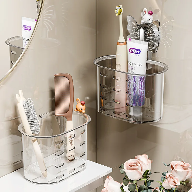 Bathroom suction rack punching-free toilet washstand plastic wall-hung cosmetic storage box 5