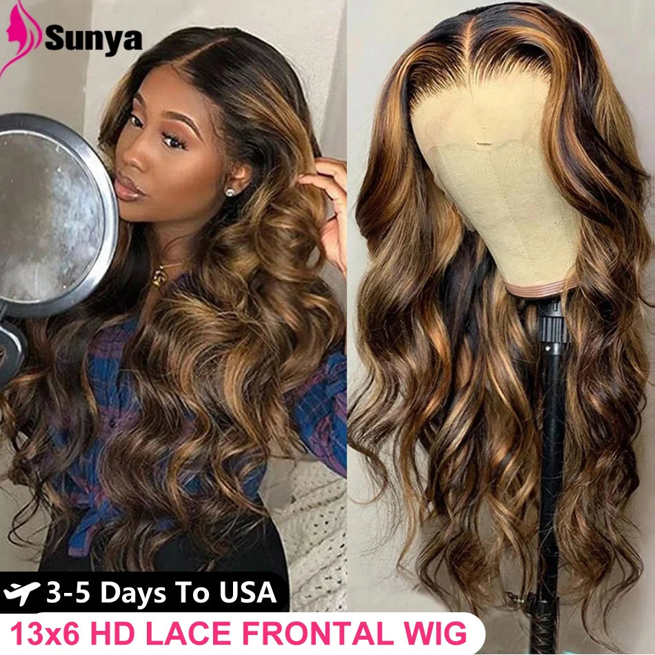 Body Wave Highlight 100% Human Hair Wigs 13x6 HD Lace Frontal Wig Honey Blonde HD Lace Front Highlight Wig 100% Human Hair Wigs