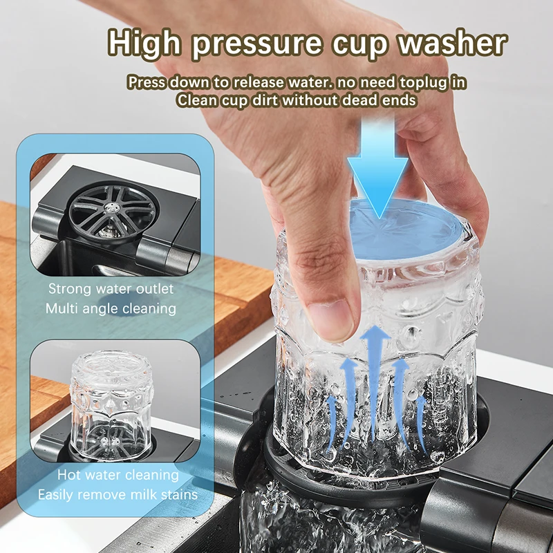 304 Stainless Steel  Multifunctional Kitchen Sink Faucet Set Rainfall Spout Pull Out Sprayer Pure Tap Cold Hot Water Mixer 3