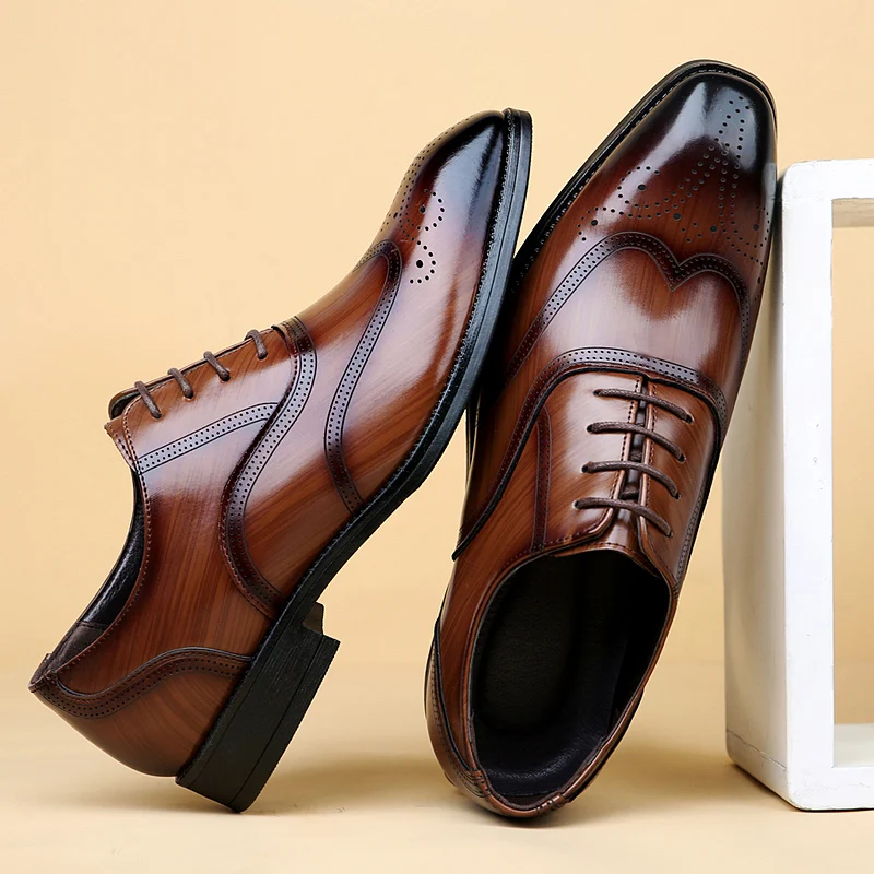 Men's Glossy Leather Brogue Shoes Lace Up Office Business Size 38-48 mens brogue shoes