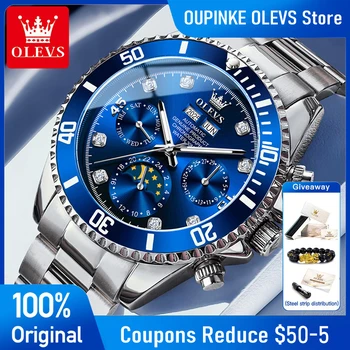 OLEVS 6729 Mens Watch High QualityGold Multifunctional Automatic Mechanical Watch Moon Phase Sports Watches Original Luxury