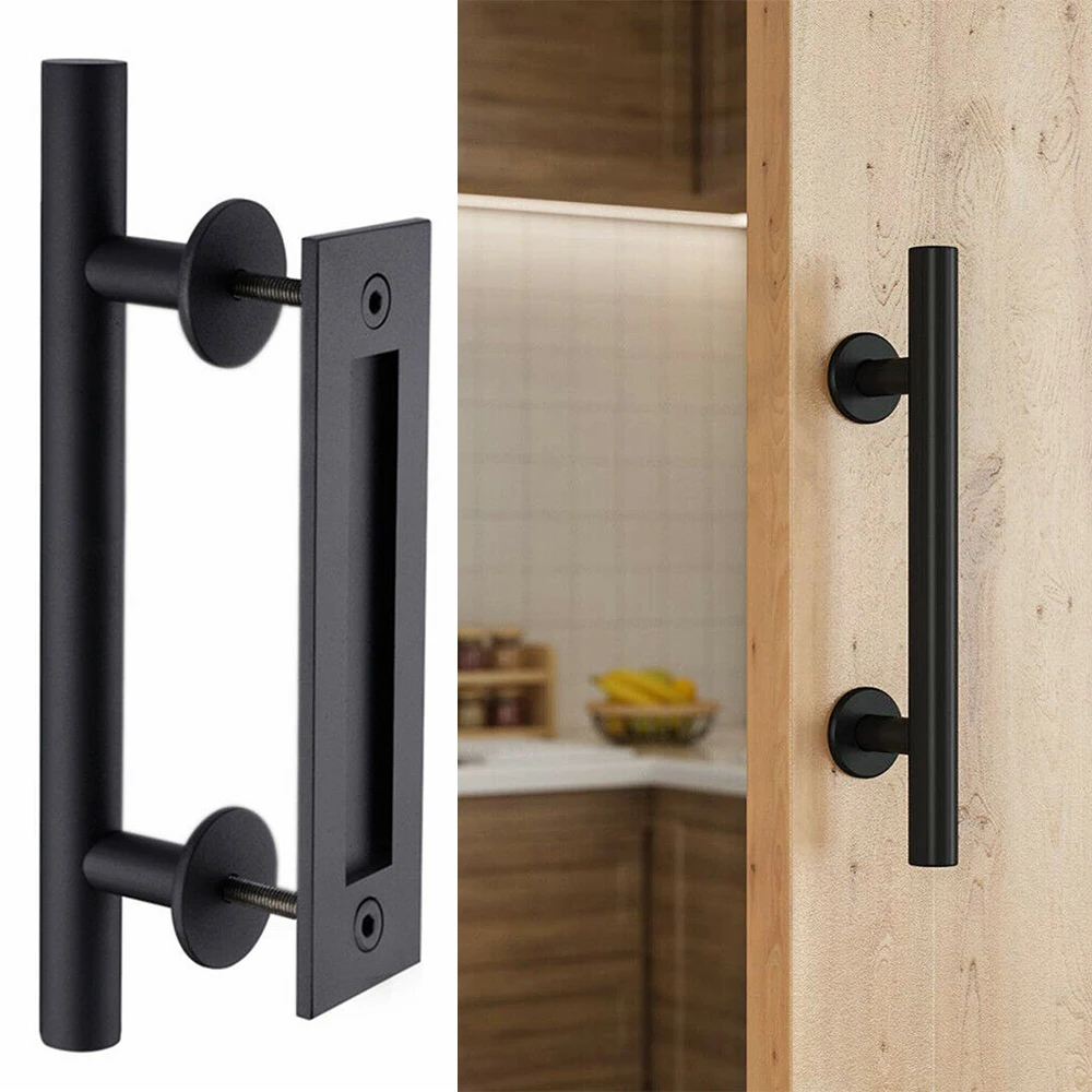 

8pcs/set 12inch Barn Door Handle Sliding Flush Pull Wood Door Gate Hardware Stainless Steel Panel Width 35~45mm For Wooden Doors