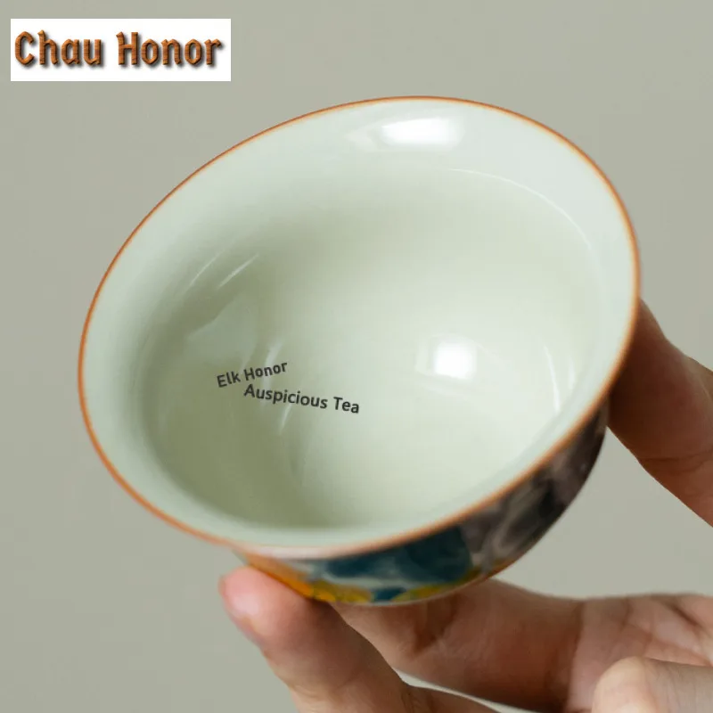 90ml Pure Hand-painted Pumpkin Gaiwan Elegant Tea Tureen Tea Bowl with Lid Kit Tea Brewing Cover Bowl Tableware Accessories Gift
