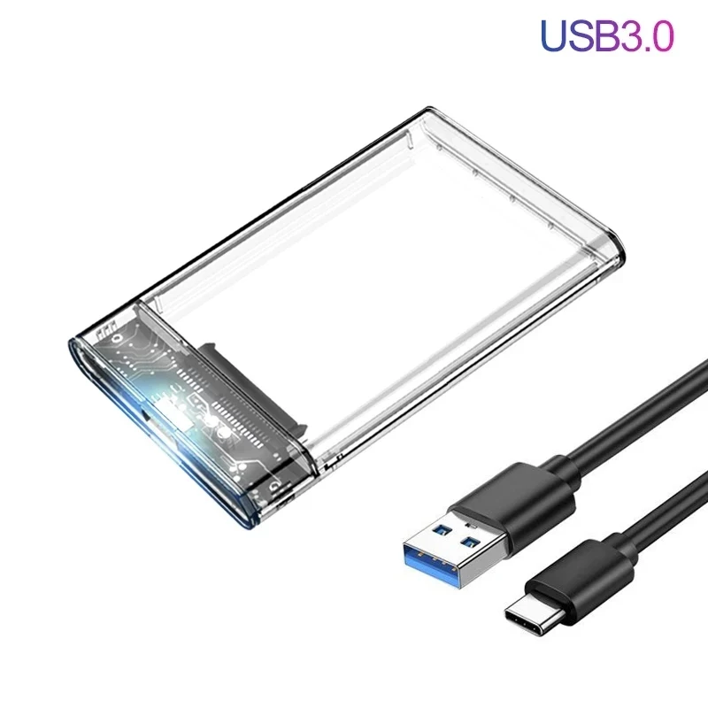 USB 3.0 Type C HDD Enclosure 2.5-inch SATA SSD External Hard Drive Case with 5Gbps Transfer Speed Clear Harddisk Boxs Tool-Free