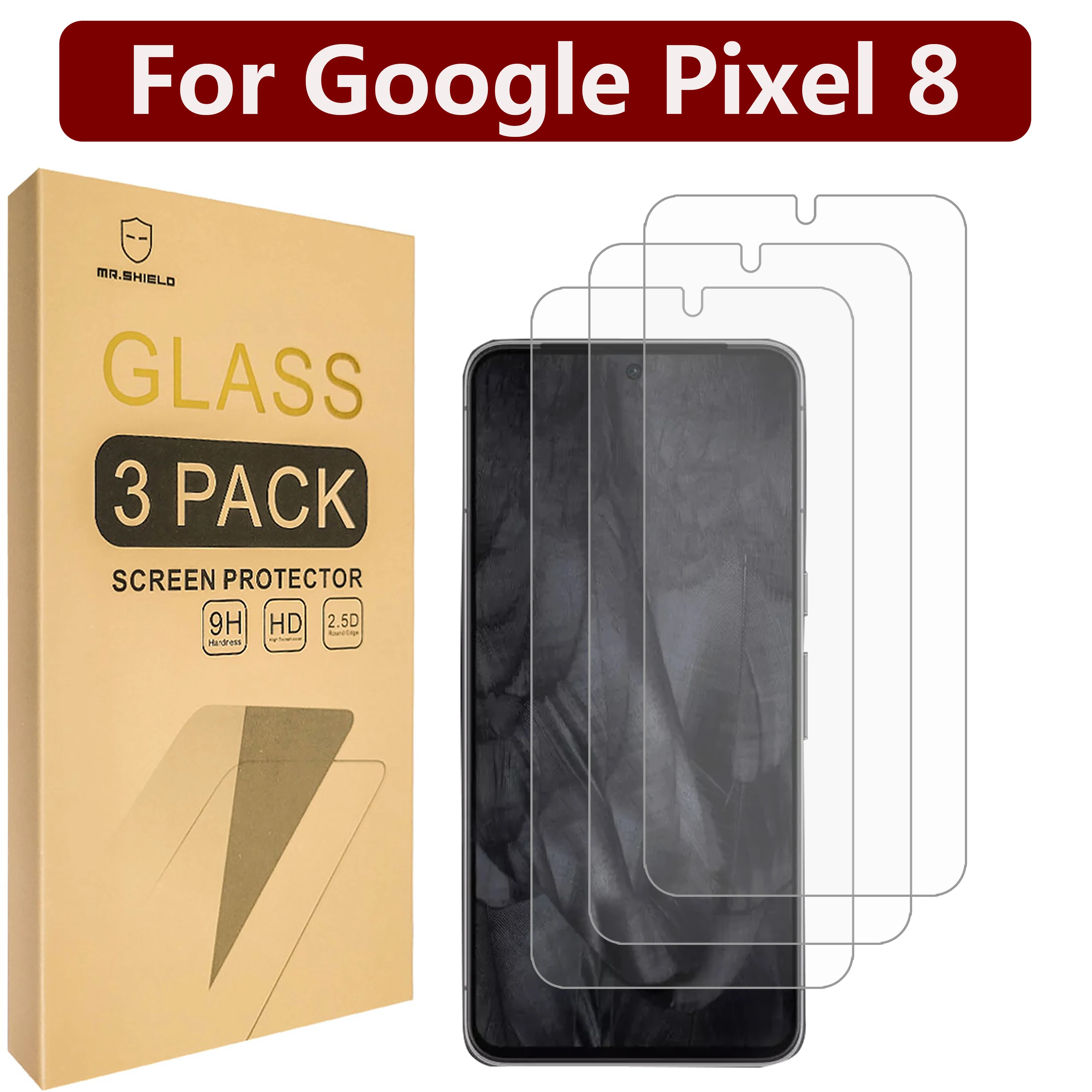 

Mr.Shield Screen Protector compatible with Google Pixel 8 [Tempered Glass] [3-PACK] [Japan Glass with 9H Hardness]