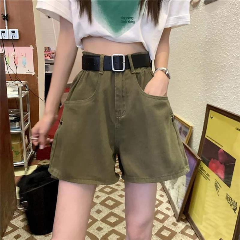 

Women Cargo Denim Shorts High Waist Wide Leg Jean Shorts Summer Streetwear Vintage Korean Loose Casual A Line Short Pants