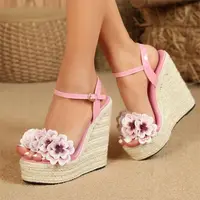 Eilyken Summer Fashion Flowers Open Toe Solid Weave Platform Wedges High Heels Women Sandals  Buckle Strap Shoes - Image 5