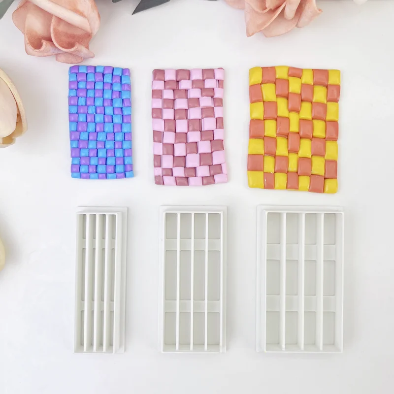 Checkerboard Polymer Clay Bar Cutting Mold Soft Pottery Cutters DIY Lattice Stripe Ceramics Earring Pressed Lines Making Tools polymer clay cutter