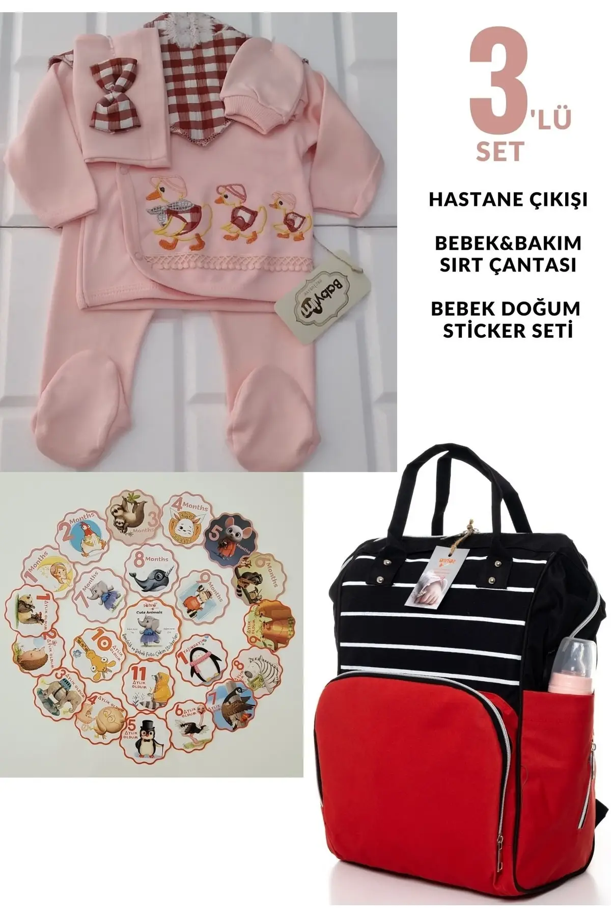 

100% Cotton Hospital Outlet, Mom & Baby Care Backpack And Cute Animals 21 Piece Baby Sticker Set Cotton Pink