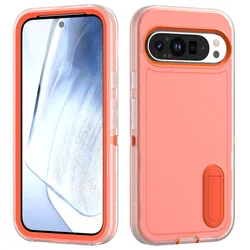 Triple Protection Heavy Duty Shockproof Phone Case with Hard Plastic Frame and Soft TPU Back - Pixel 9 Pro XL (Clear - Orange)