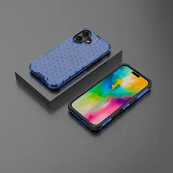 Luxury Honeycomb Hybrid Military Armor Shockproof Case - Hard PC Cover for iPhone 17 E (Navy Blue)
