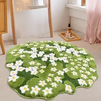 Green Floral Large Bathroom Rugs Bath Mat Non Slip Washable Modern Microfiber Shaggy Tufted Moss Rugs Bedroom Nursery Bathroom 1