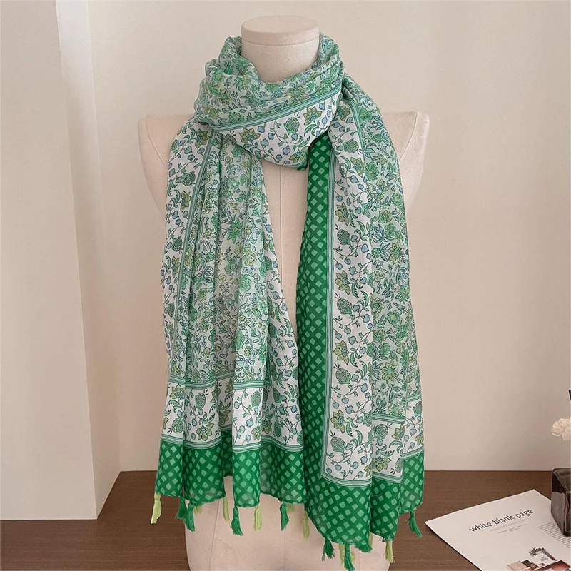 Böhmische Mode Blumen kette Quaste Viskose Schal Schal Dame hochwertige Wickel Pashmina gestohlen Bufandas muslimischen Hijab 180*90cm – Detail 3