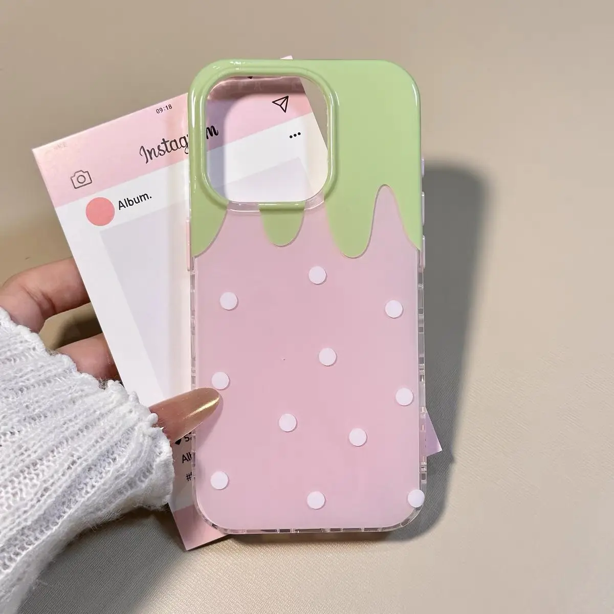 Korean Pink Cute Strawberry Polka Dot Bow Phone Case - Y2K Style Cover