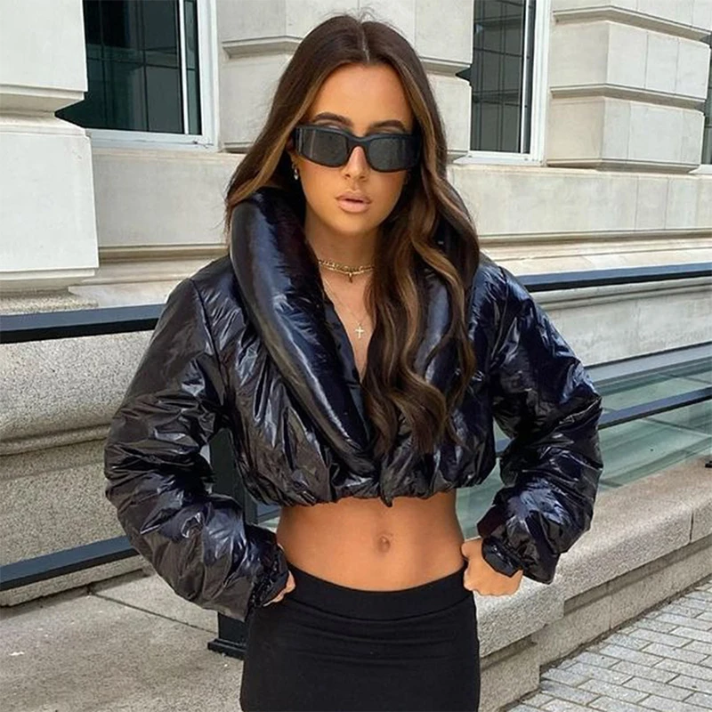 Sunglasses Black Leather Cropped Puffer Jacket Shoulder Pad