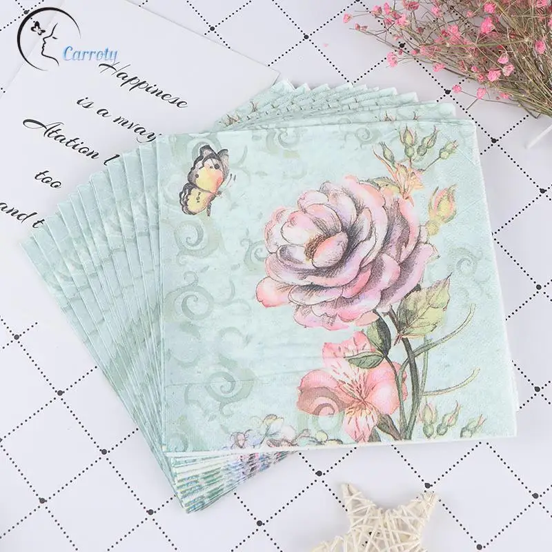 20PCS Table Paper Napkins Elegant Tissue Vintage Towel Flower Butterfly Stamp Birthday Wedding Party Home Decoration