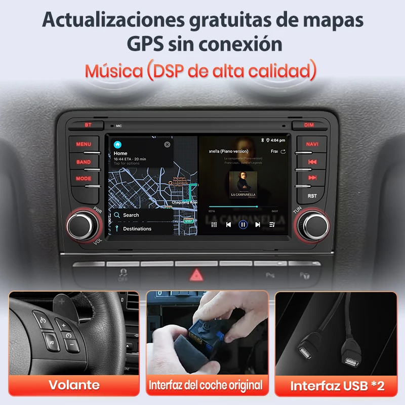 Radio para coche Junsun de 7'' con CarPlay inalámbrico y Android Auto para Audi A3 8P S3 RS3 2003-2012, 2DIN, GPS, multimedia, estéreo, SWC, BT, FM, RDS, DSP, pantalla IPS, sistemas inteligentes para coche, Plug & Play, español local 7