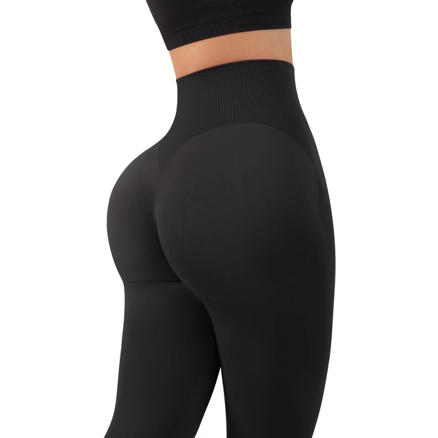 RXRXCOCO Fitness For Women Leggings High Waist Slim Workout Sport Black  Solid Gym Pants Push Up Booty Scrunch Seamless Yoga Pant - AliExpress